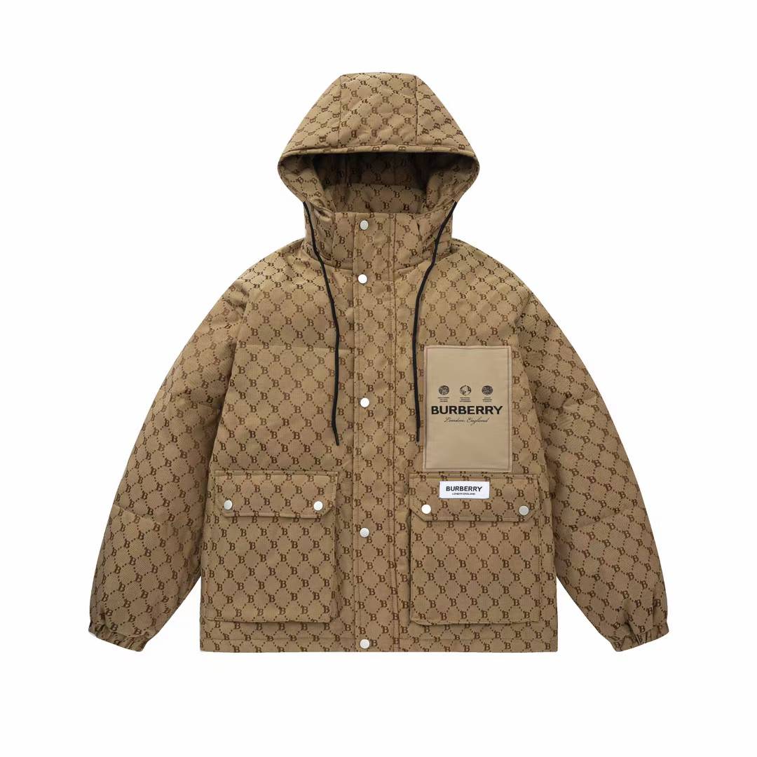Burberry Check Hooded Puffer Jacket in sand beige