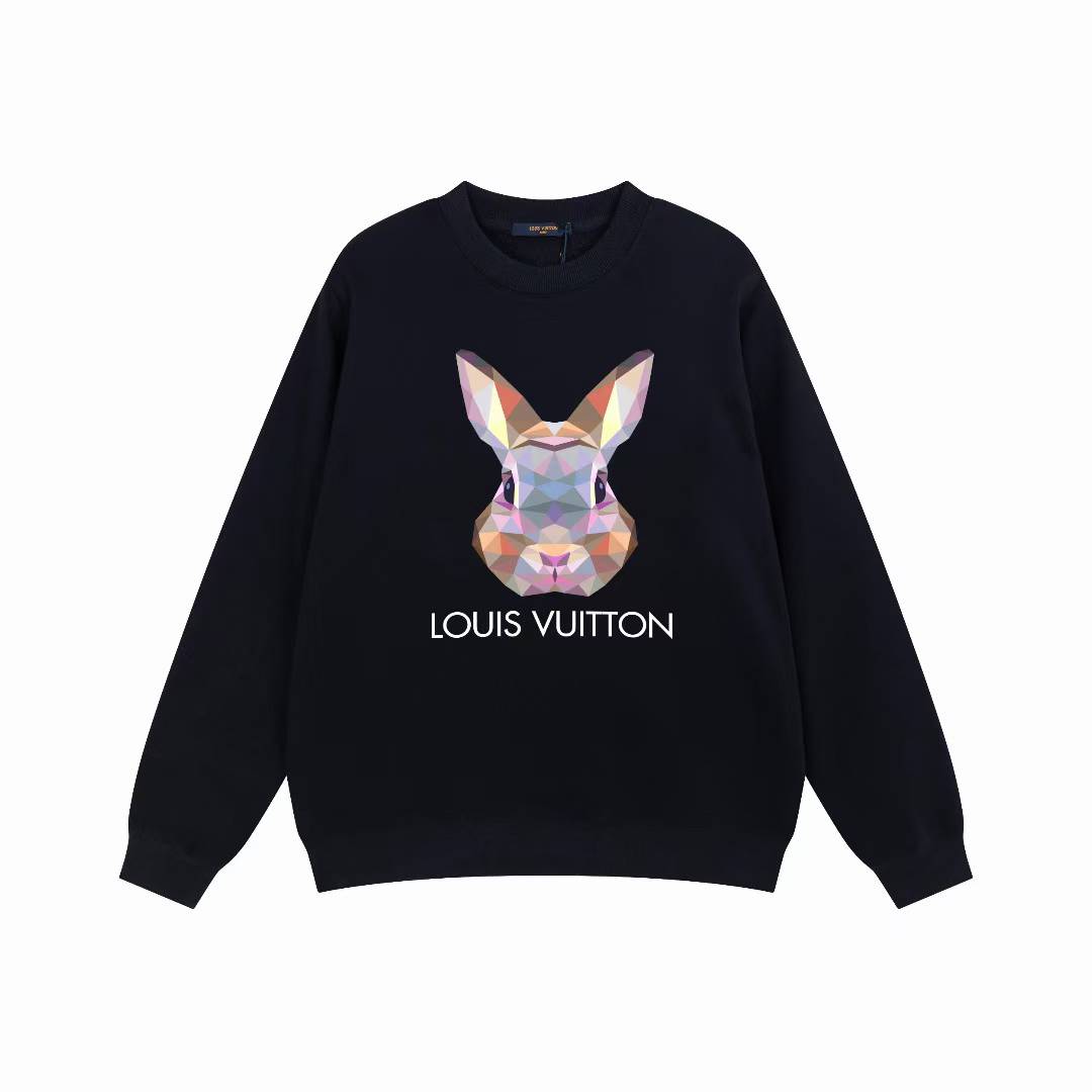 LV black crewneck sweatshirt with a geometric rabbit graphic