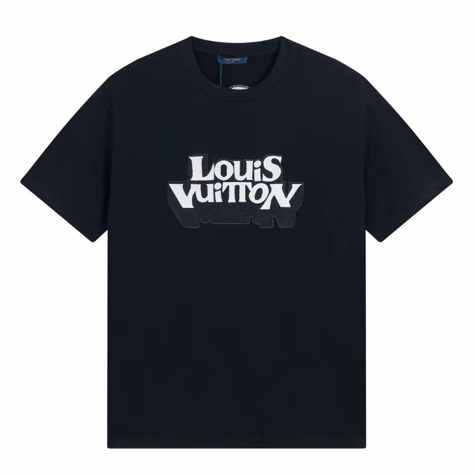 LV Graphic Short-Sleeved T-Shirt in navy blue cotton jersey