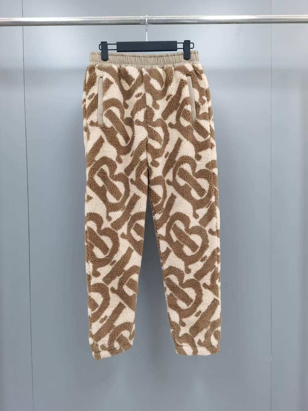 Burberry TB Monogram Fleece Jacquard Pants in the Soft Fawn color