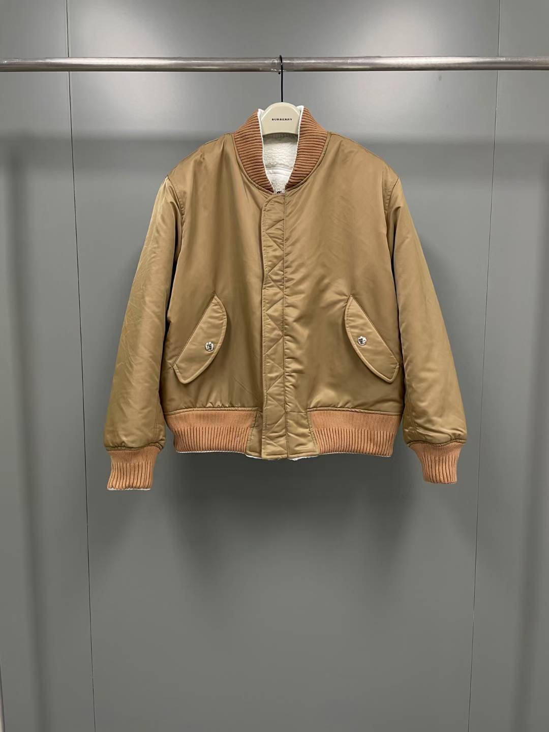 burberry men's natural reversible logo bomber jacket