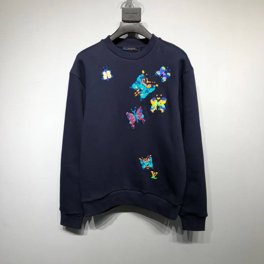 LV Butterflies Crewneck Sweatshirt in Total Eclipse navy cotton