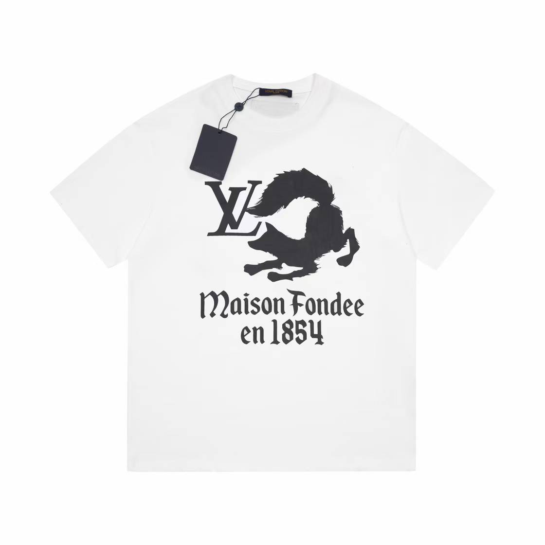LV Maison Intarsia T-Shirt featuring a graphic print of a fox and "Maison Fondee en 1854"