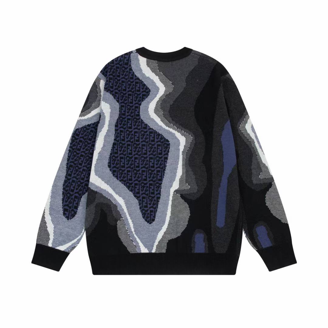 Fendi Earth logo-print cotton-blend jumper grey, black, and blue tones