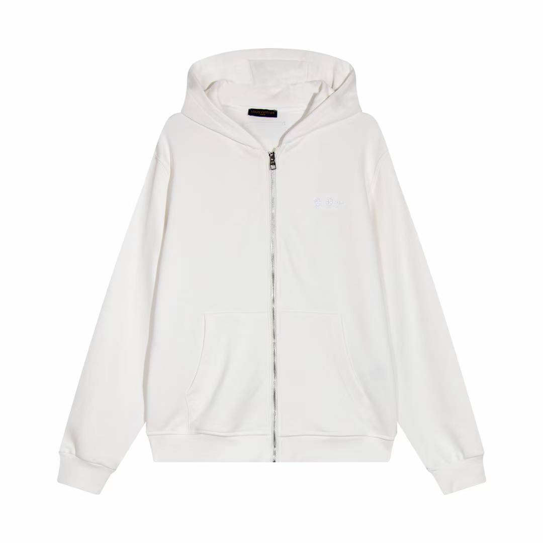 LV Calvin Klein cotton zip-up hoodie in a neutral or ecru color
