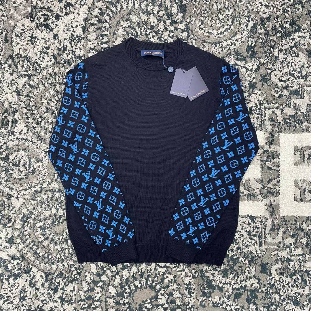 LV Men's Monogram Mix Cashmere Crewneck sweater in navy blue