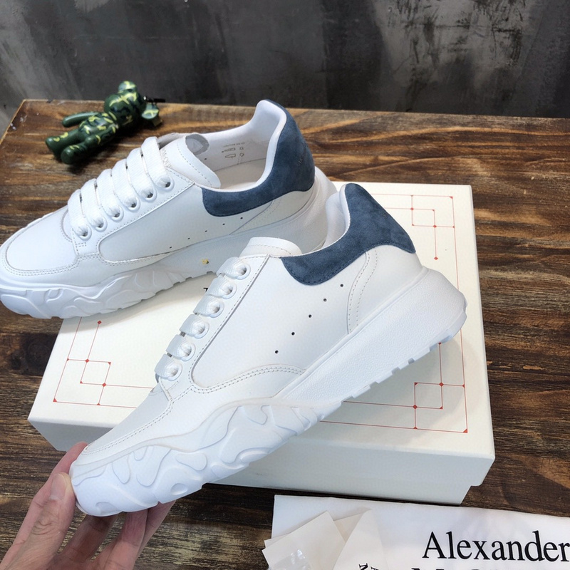 Alexander McQueen Court Trainers in white leather with a blue heel tab
