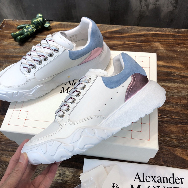 Alexander McQueen Court Trainer sneakers in white with blue and pink accents