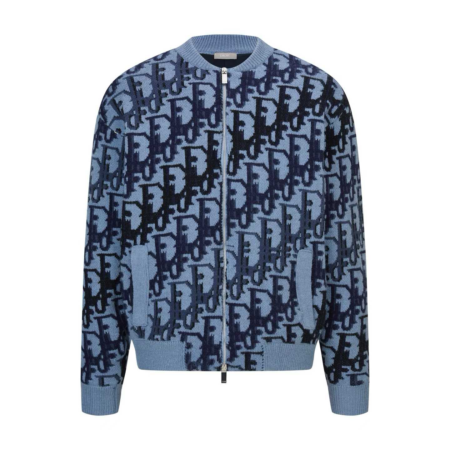 Dior Oblique bomber jacket in blue cotton-wool-silk-blend jacquard