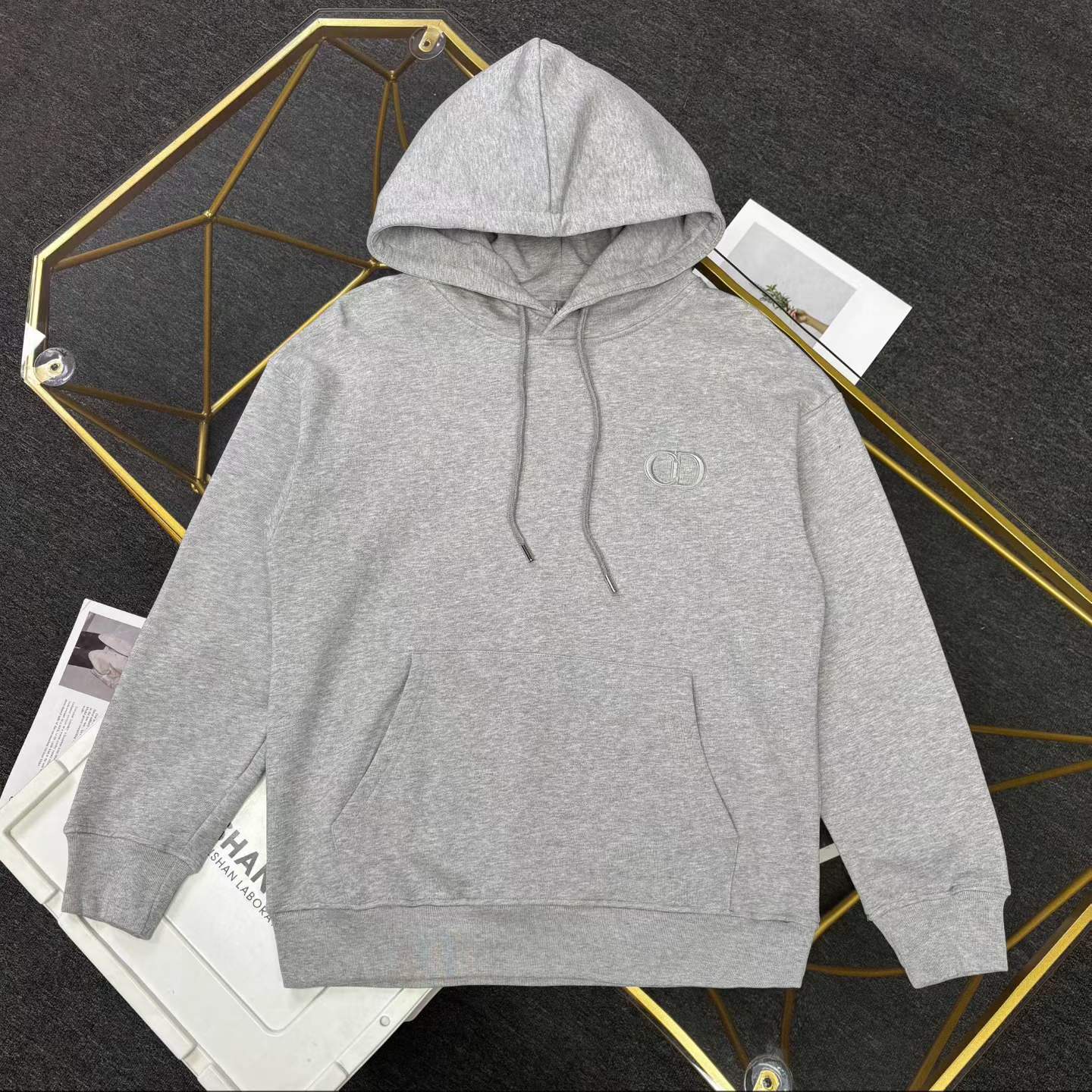 Dior CD Icon Hooded Sweatshirt in gray cotton fleece