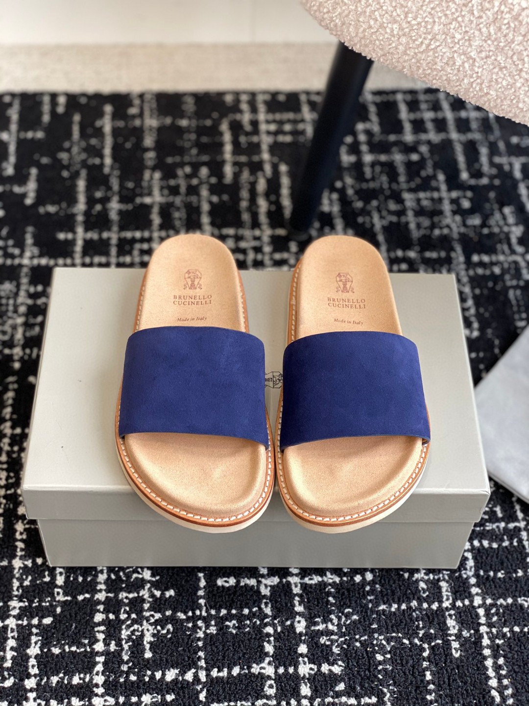 Brunello Cucinelli suede slide sandals in blue