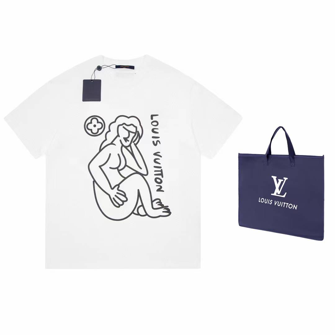 LV cotton T-shirt white with a graphic print featuring the iconic monogram.