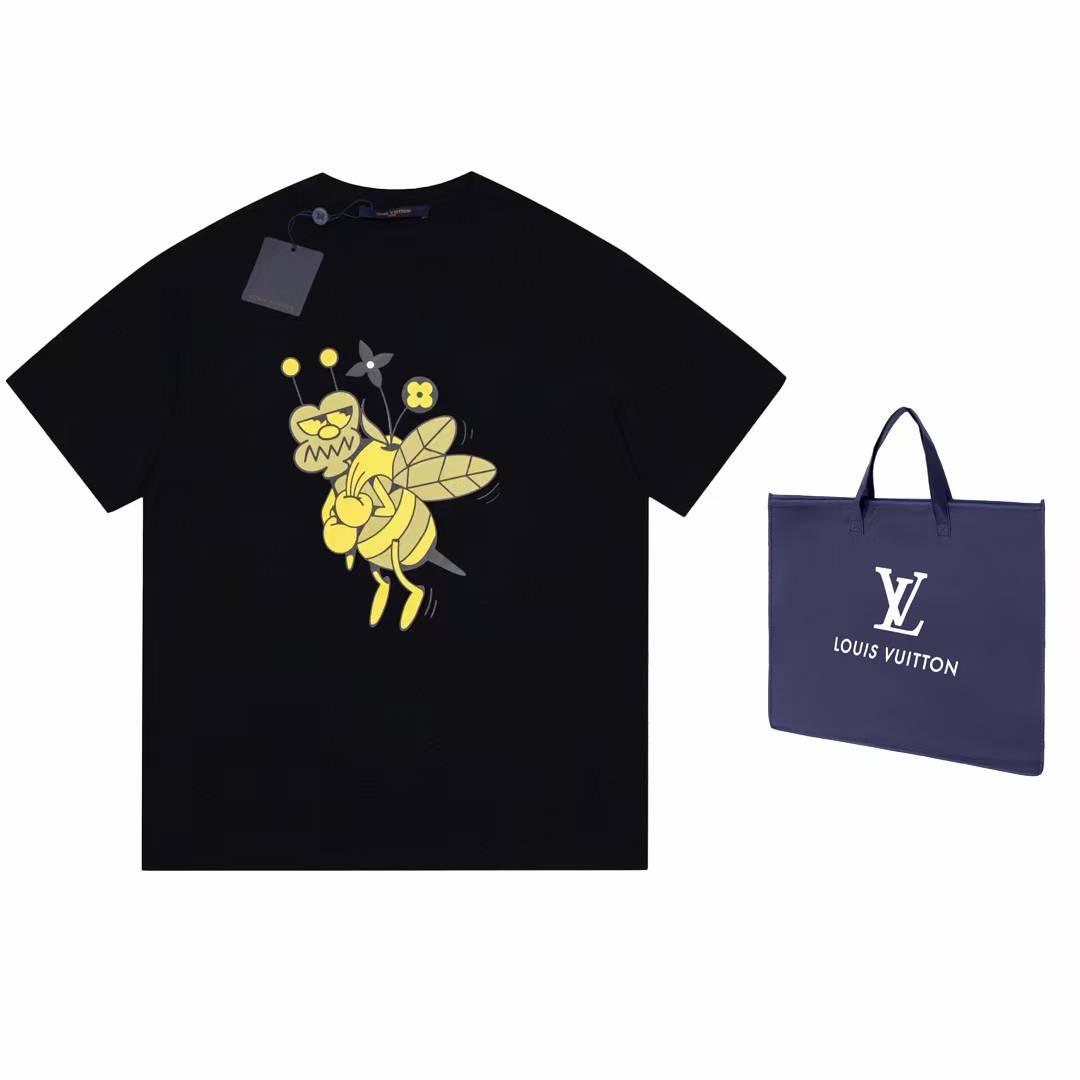 LV black t-shirt featuring a bee graphic.