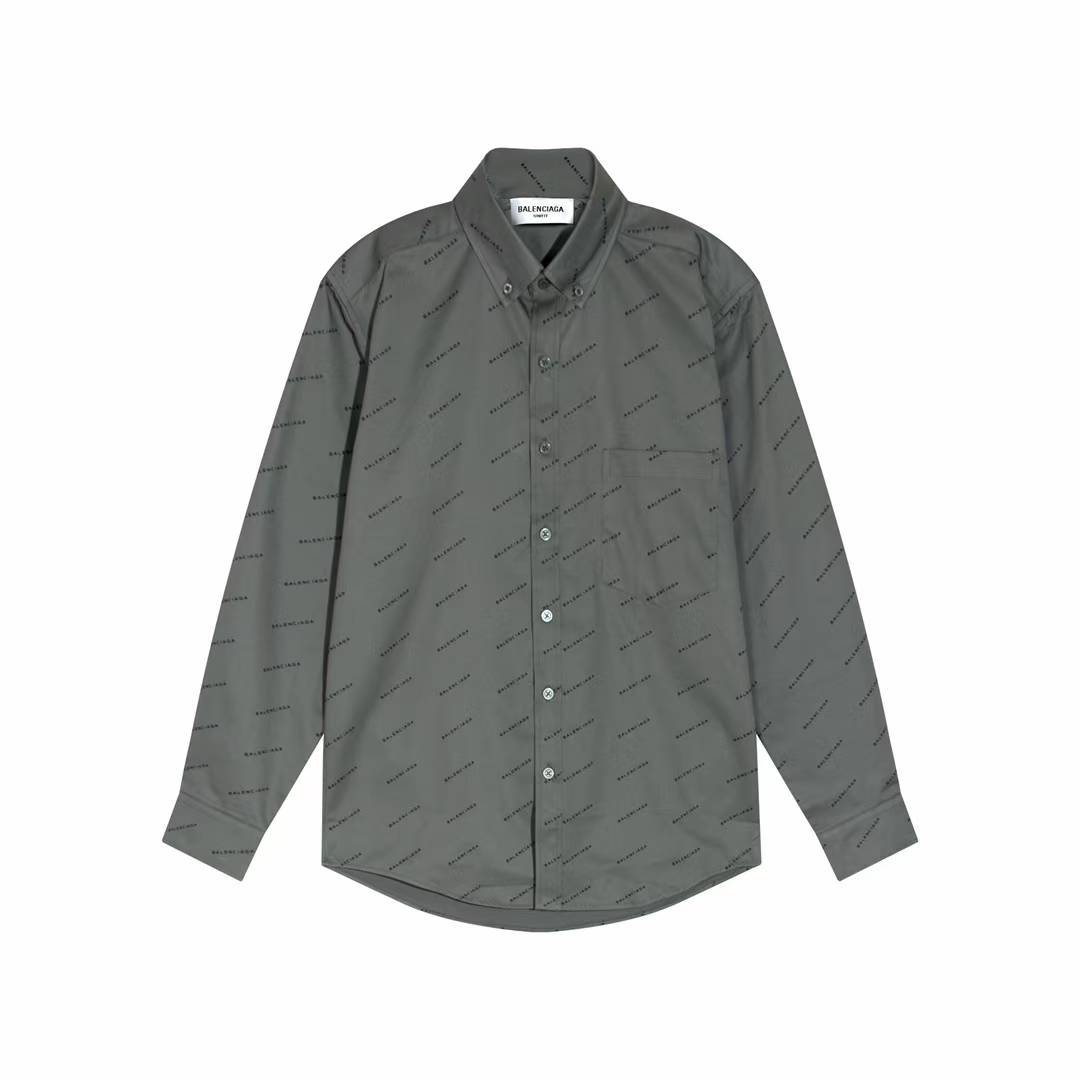 Balenciaga All Over Logo Print Shirt in grey cotton