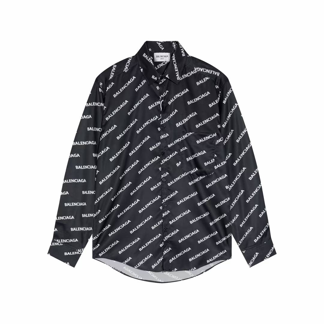 Balenciaga diagonal logo-print shirt in black and white cotton-poplin