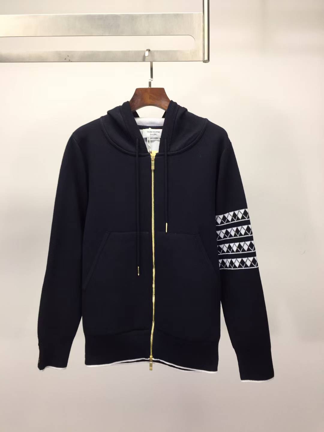 Thom Browne navy zip-up hoodie