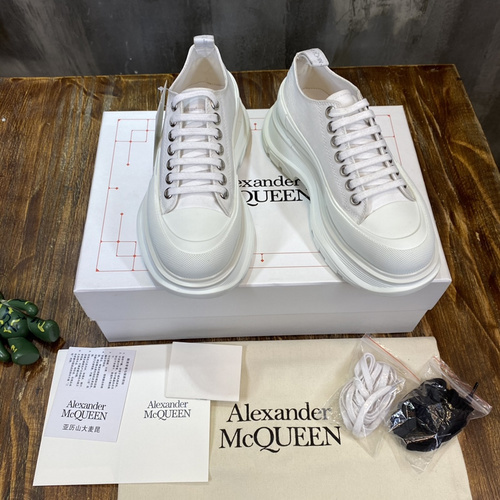 Alexander McQueen Men's Tread Slick Lace Up sneakers in white canvas