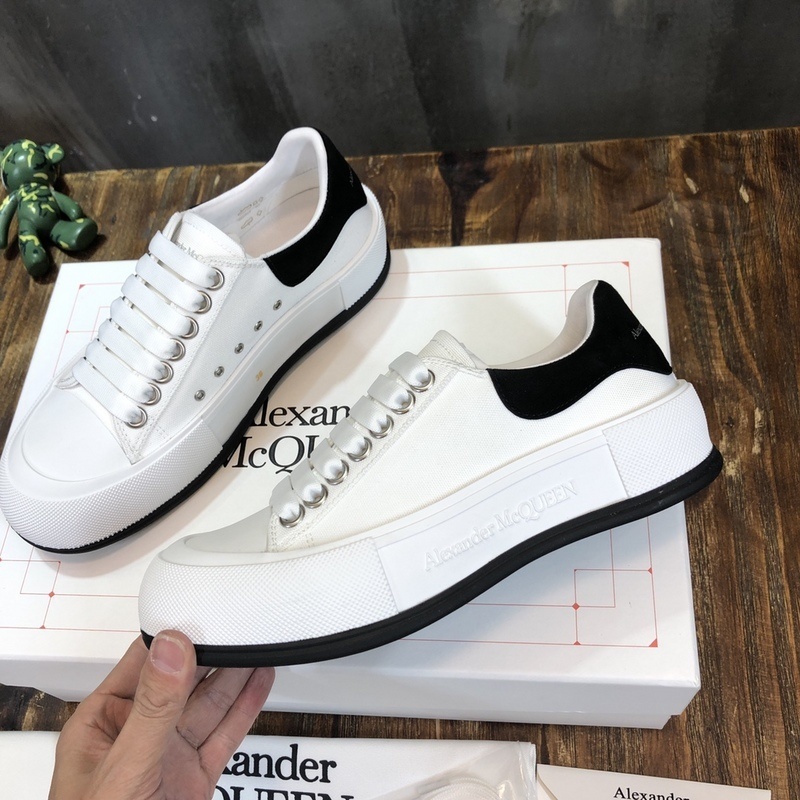 Alexander McQueen Deck Skate Plimsoll Lace-Up sneaker in white and black leather