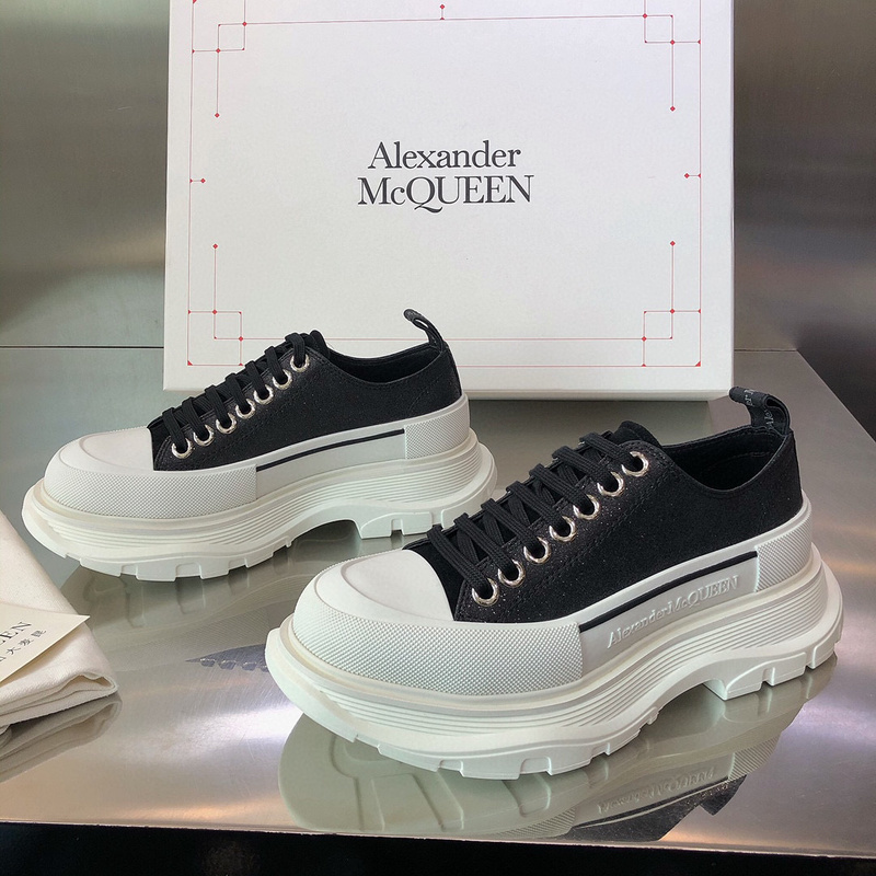 Alexander McQueen Men's Black & White Tread Slick Lace-up Canvas Sneakers