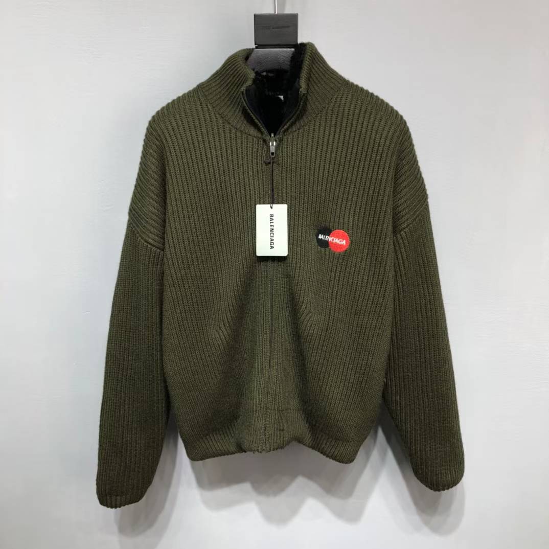 Balenciaga Reversible Fleece Zip-Up Jacket in green