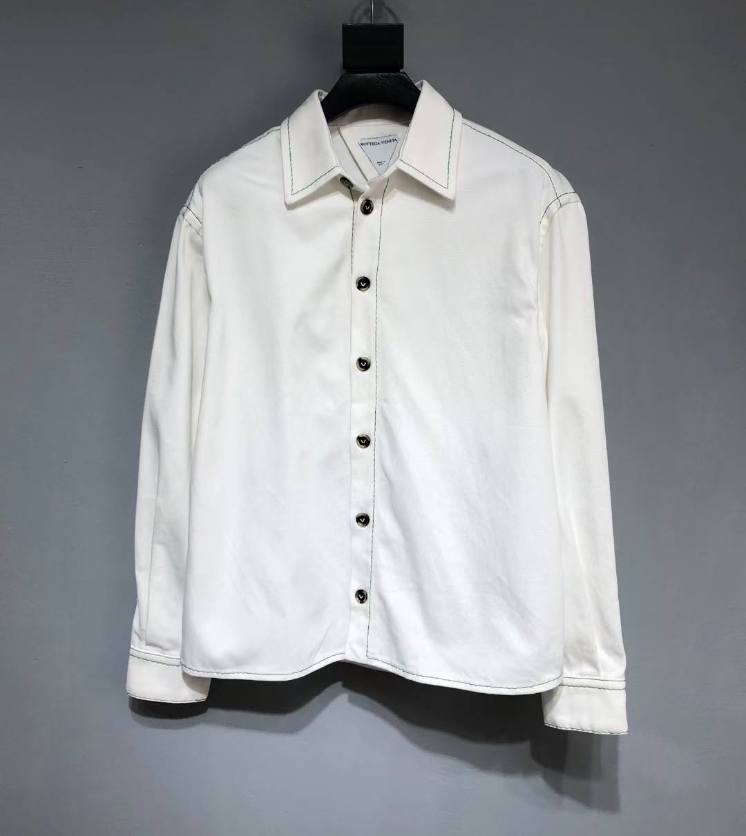 Bottega Veneta white cotton twill shirt with black contrast stitching