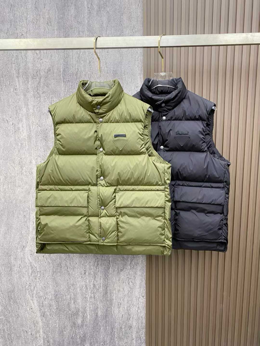 Prada Re-Nylon Puffer Vest in khaki and black