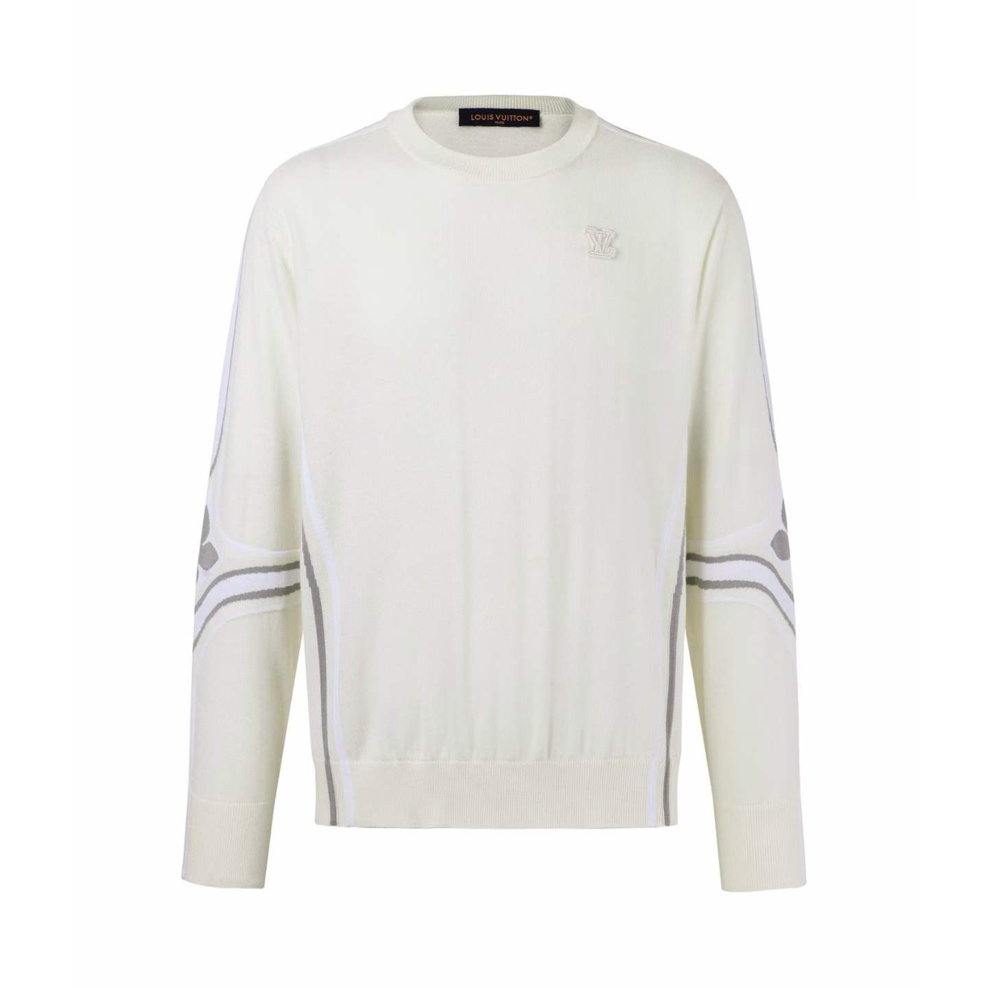 LV Graphic Knitted Crewneck in almond milk technical wool blend sweater