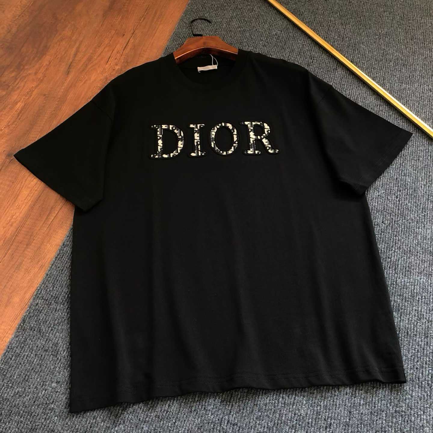 Dior black cotton t-shirt with a textured logo