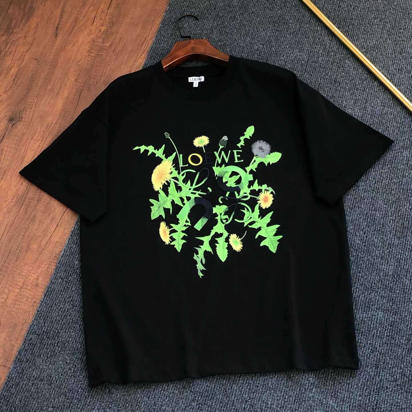 Loewe x On Active T-shirt in black technical jersey with an Anagram dandelion print