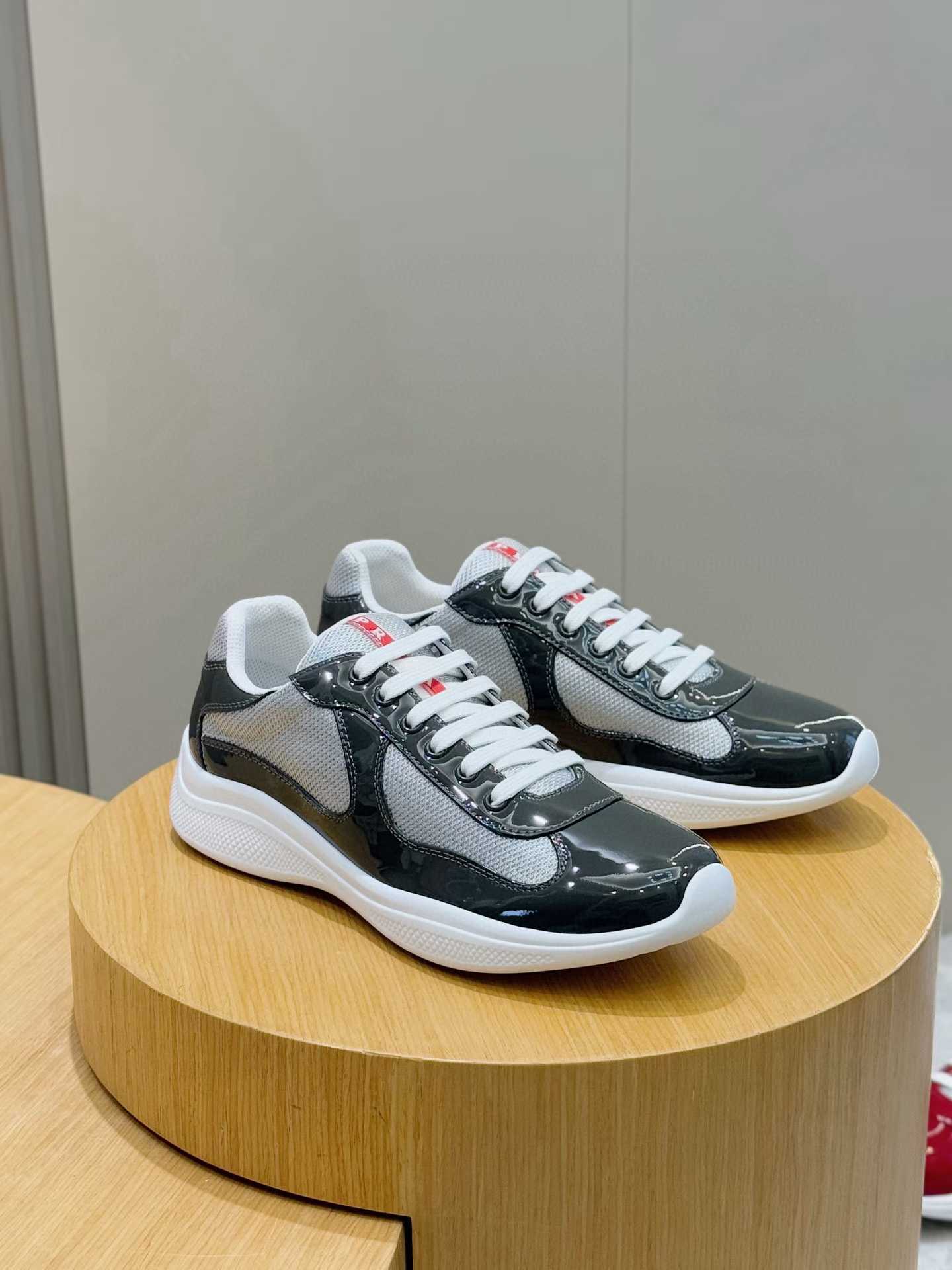 Prada America's Cup patent leather sneakers black and silver