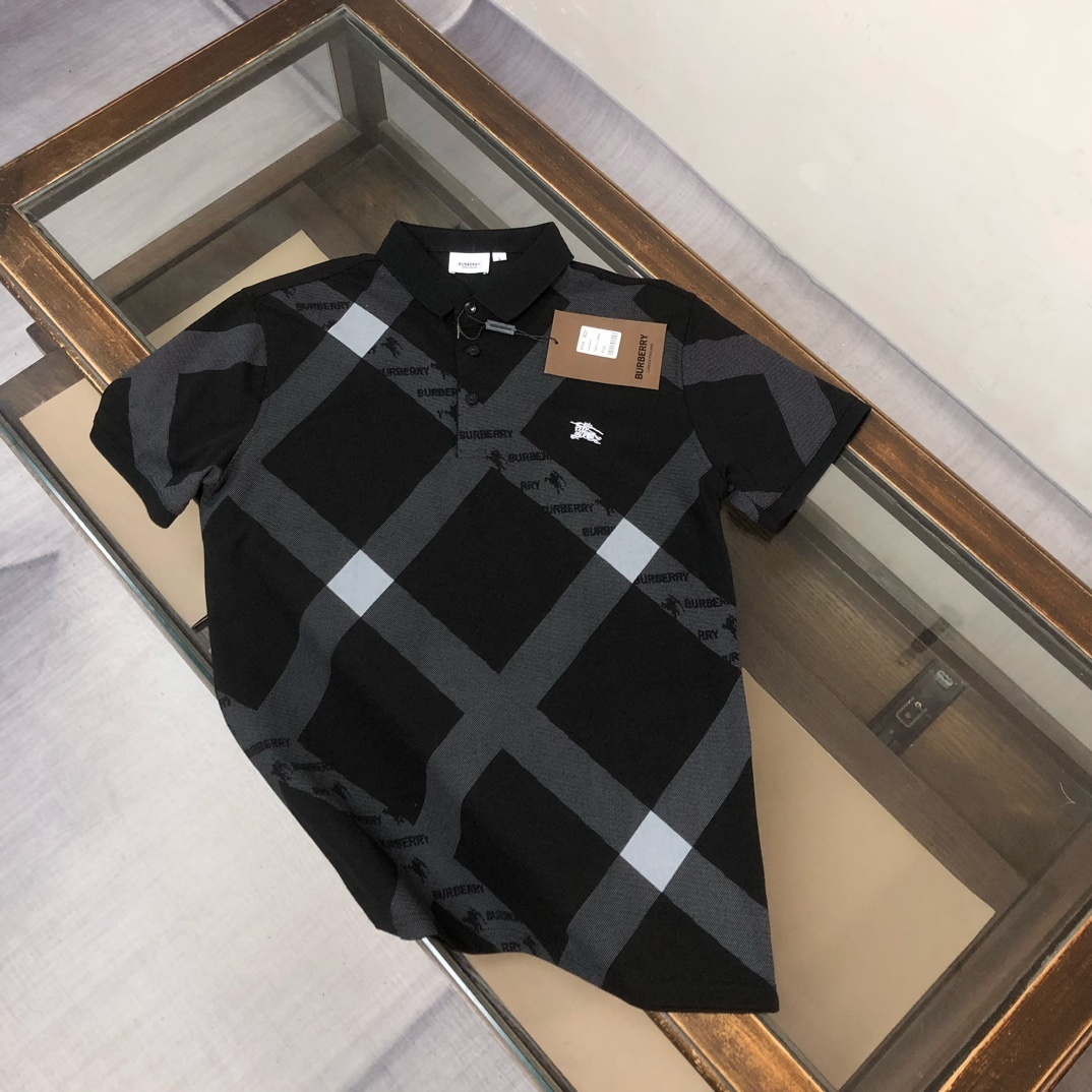 Burberry black check motif cotton polo shirt