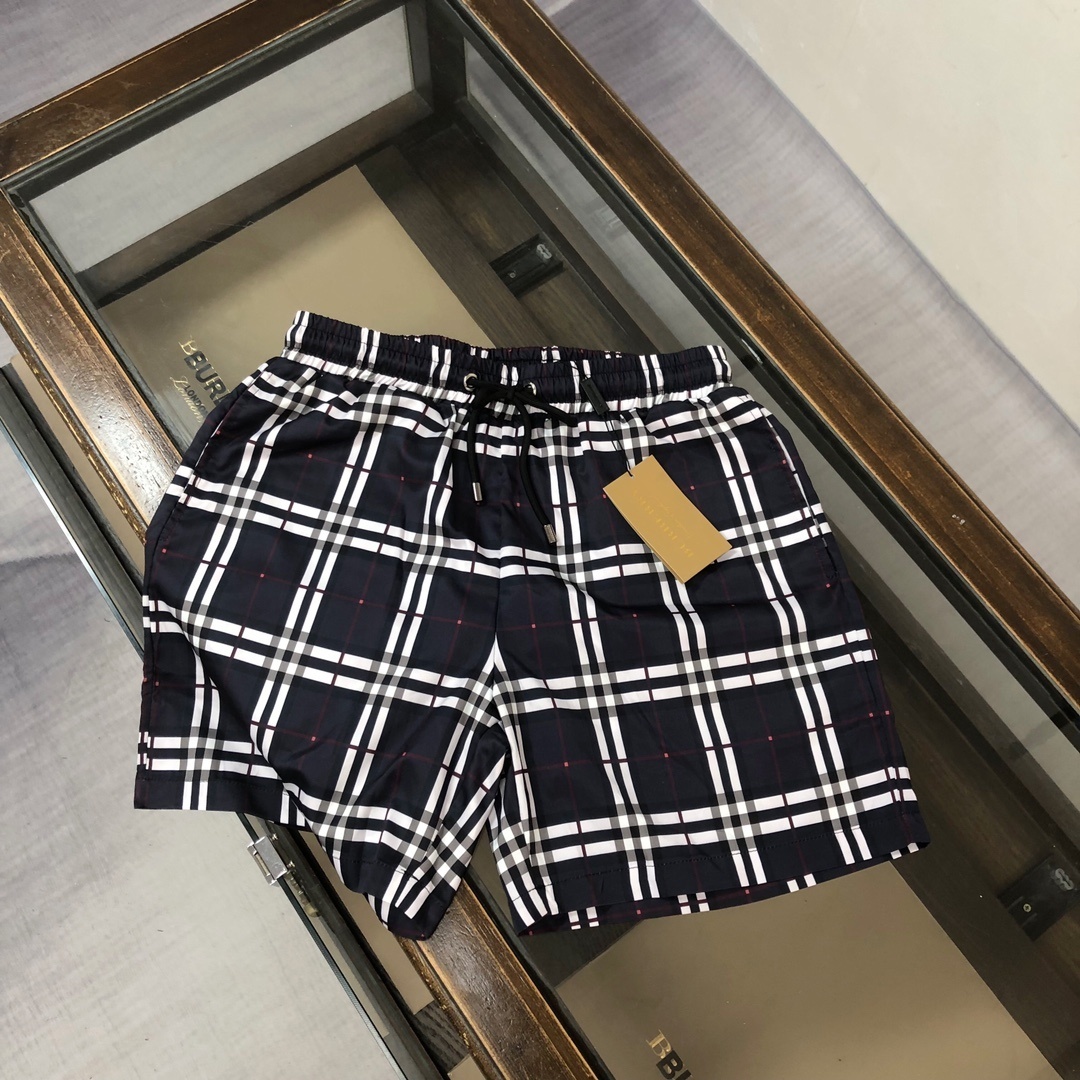 Burberry Check Drawcord Swim Shorts in Carbon Blue