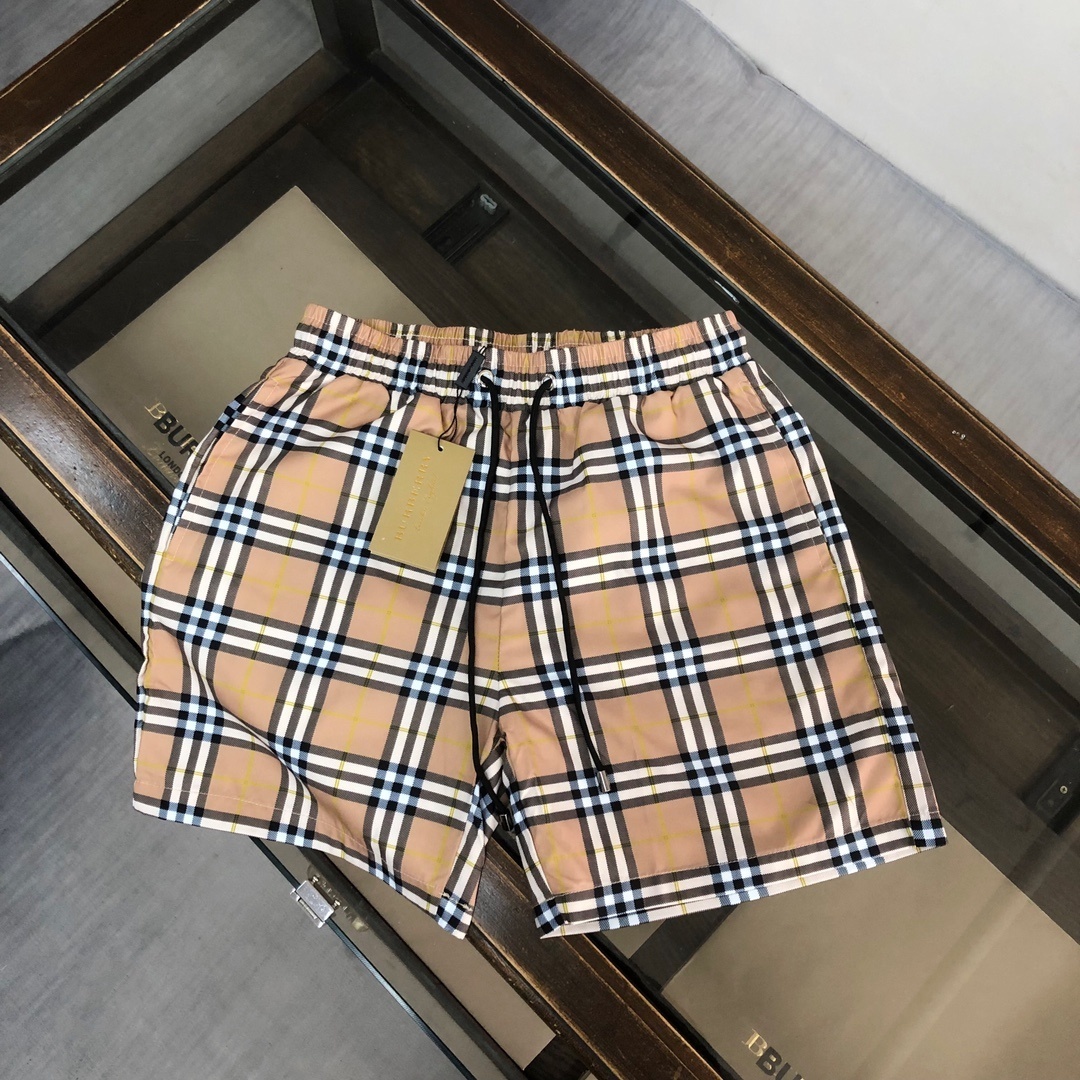 Burberry Check Cotton Shorts in a sand color.