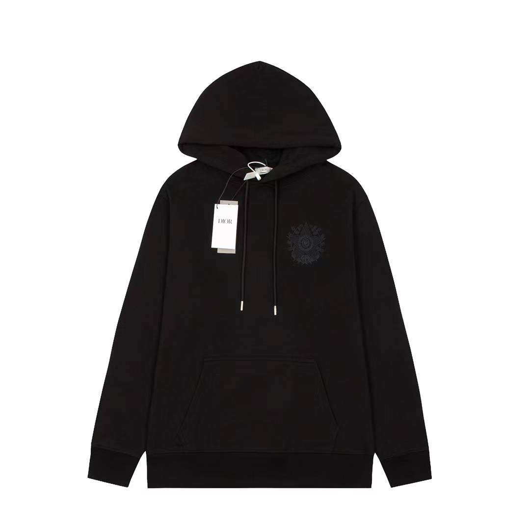 Dior CD Étoile Embroidered Relaxed-Fit Hooded Sweatshirt in black cotton fleece