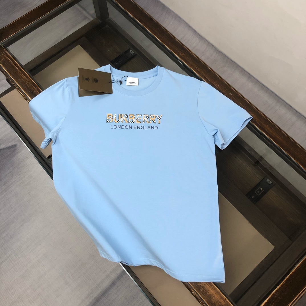 Burberry light blue logo print slim fit cotton T-shirt