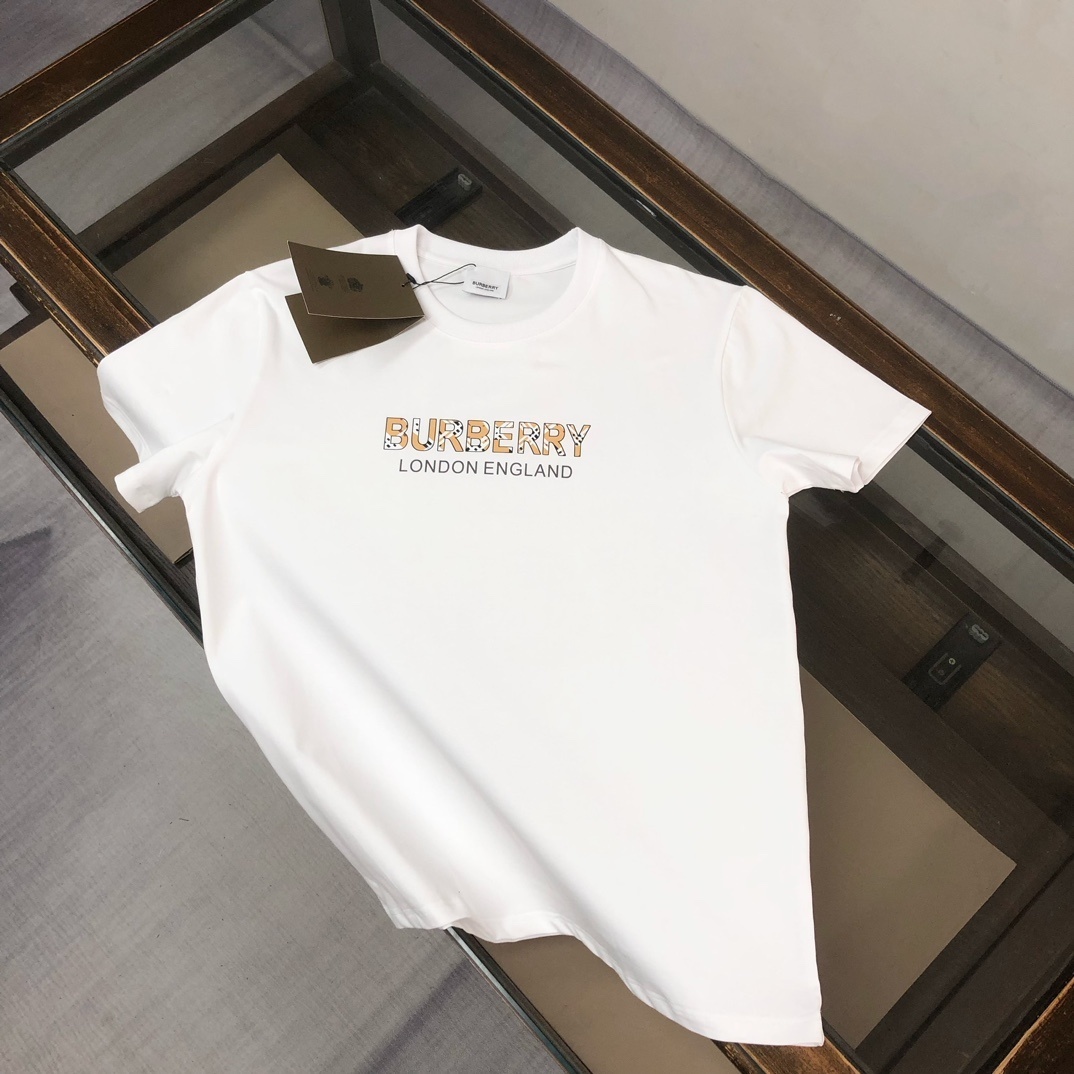 Burberry White Logo Print T-shirt with gold