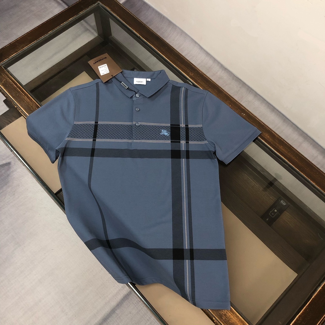 Burberry men's polo neck t-shirt in black and blue.