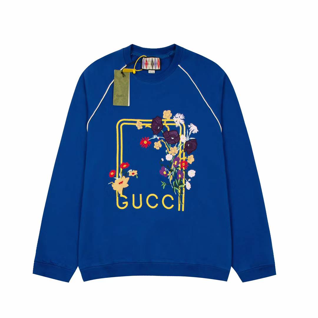 Gucci Floral-embroidered Cotton-jersey Sweatshirt in Marino Blue