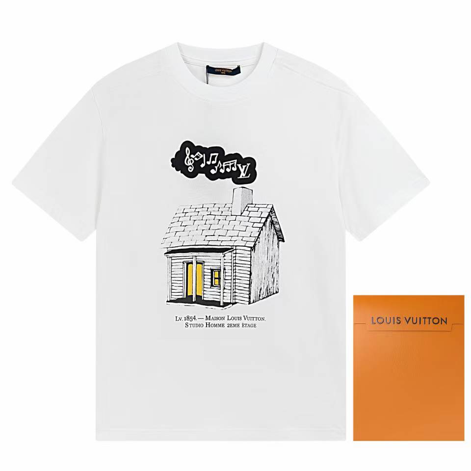LV House Printed T-Shirt in milk white cotton jersey