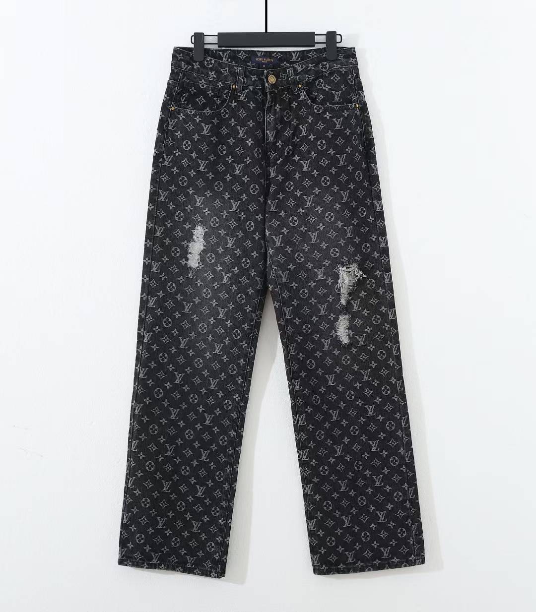 LV Monogram distressed baggy denim jeans
