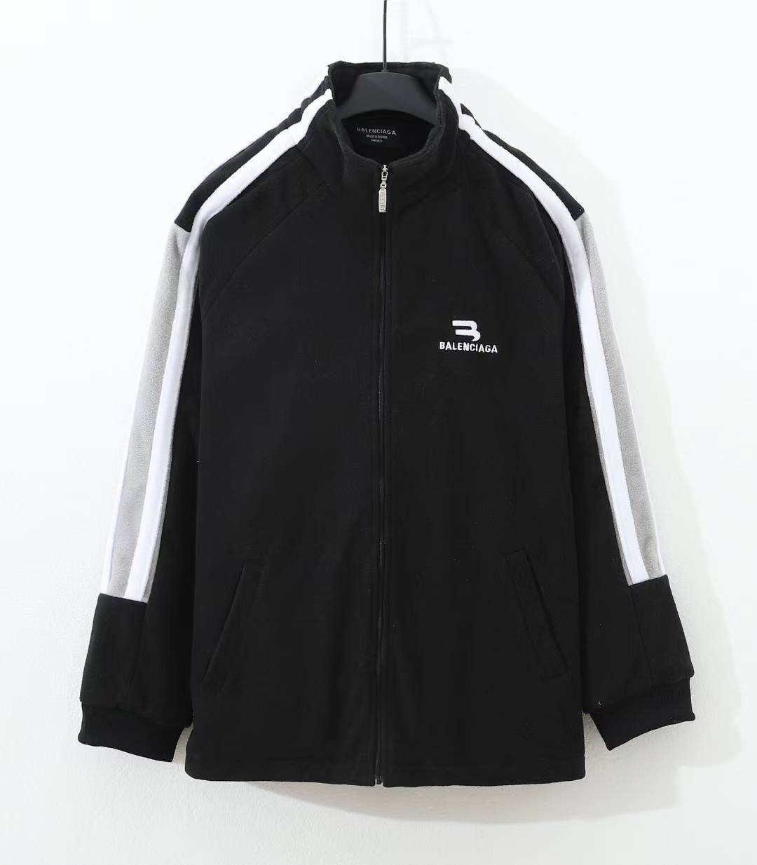 Balenciaga Terry Stripe Track Jacket in black with grey and white
