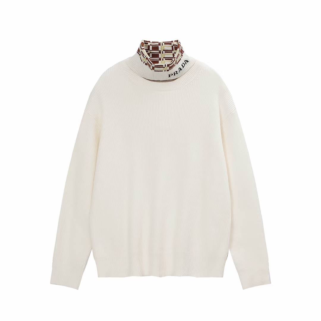 Prada wool knit sweater with a logo collar.