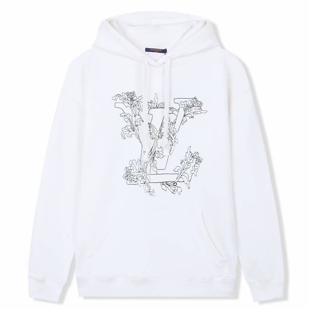 LV hooded sweatshirt white with a printed signature motif