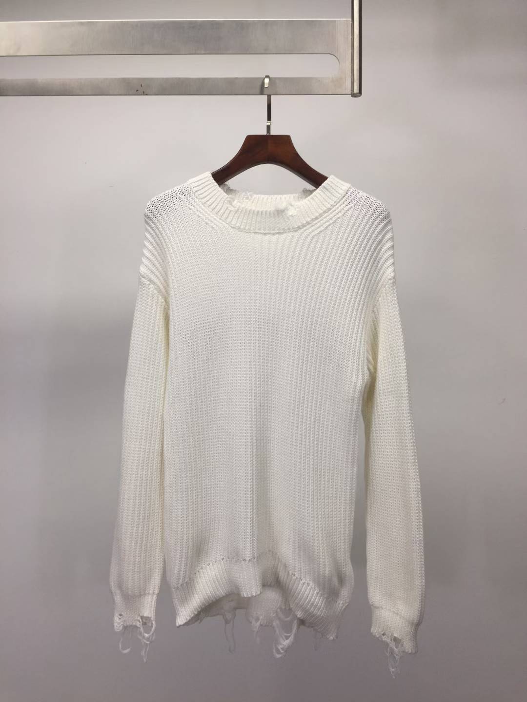 givenchy white long-sleeve crewneck ribbed-edge pullover sweater