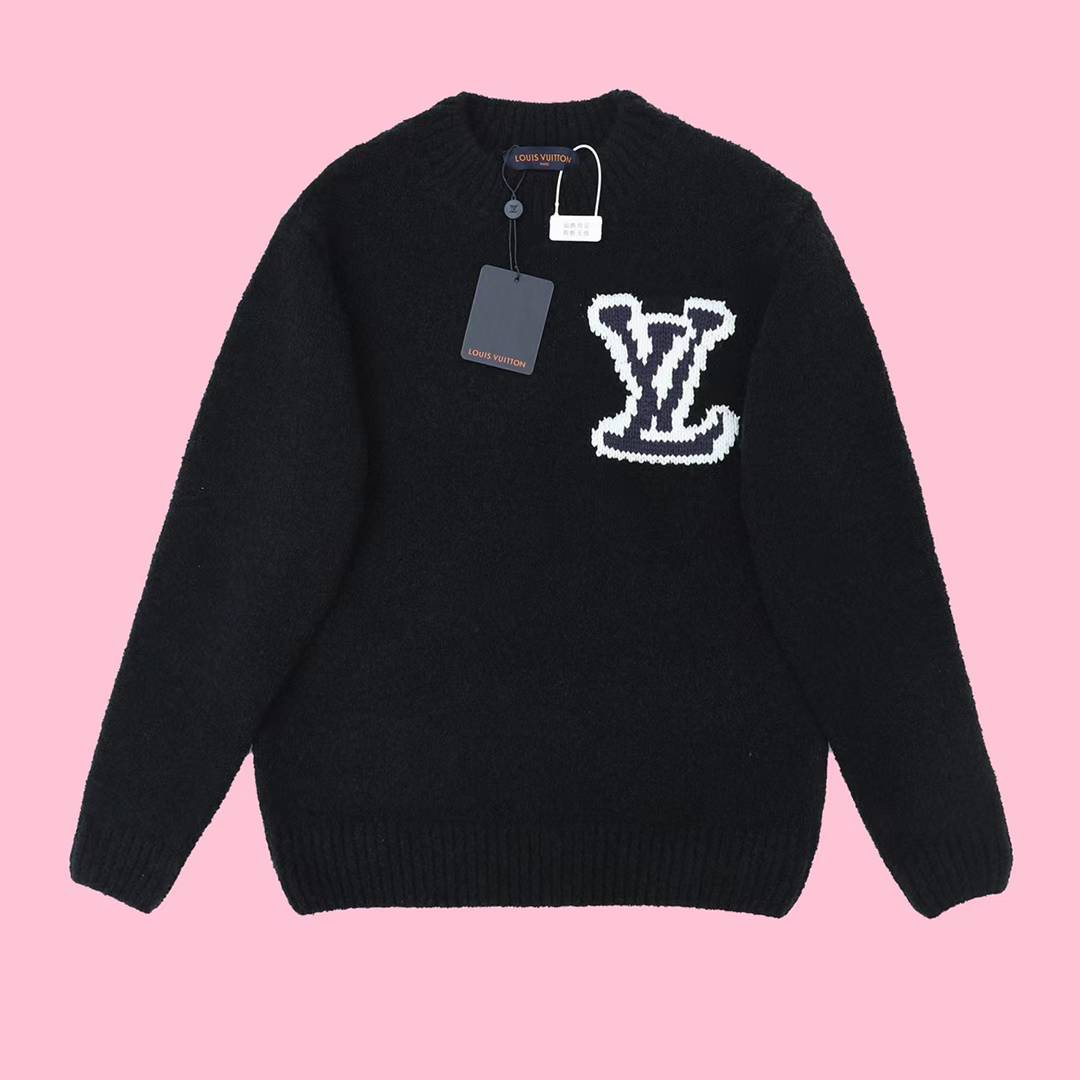 LV Intarsia Crewneck sweater Black blend of wool yarn