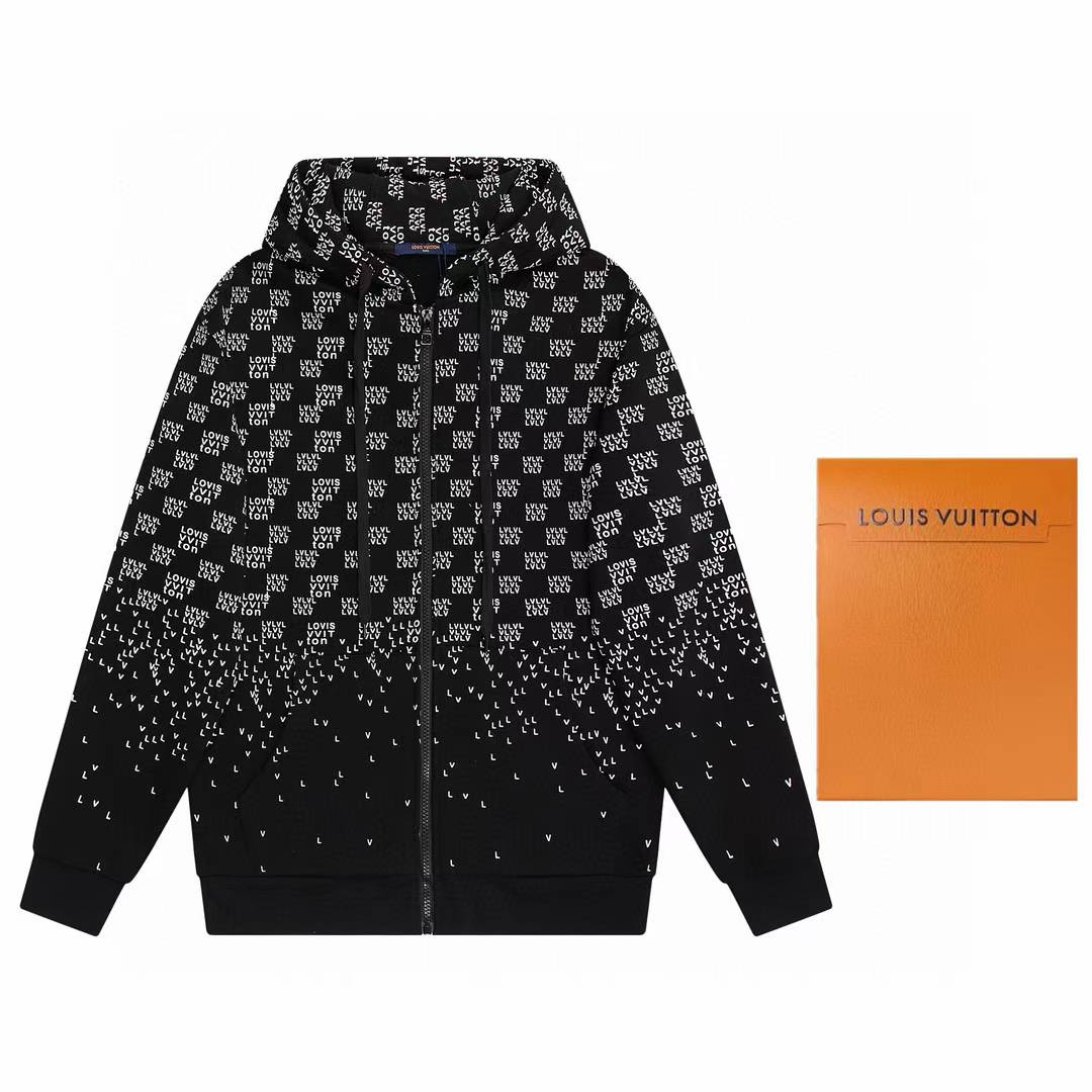 LV Monogram Gradient Hoodie in black cotton.