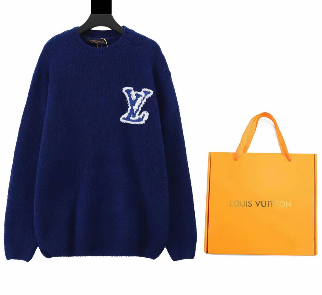 LV  LV Intarsia Crewneck in a wool blend and blue color.