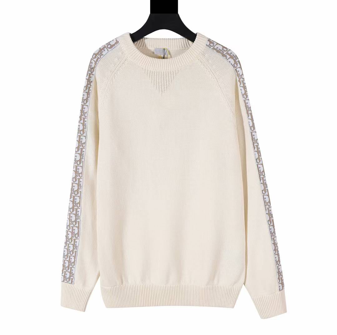 Dior cotton sweater with Oblique inserts in white.