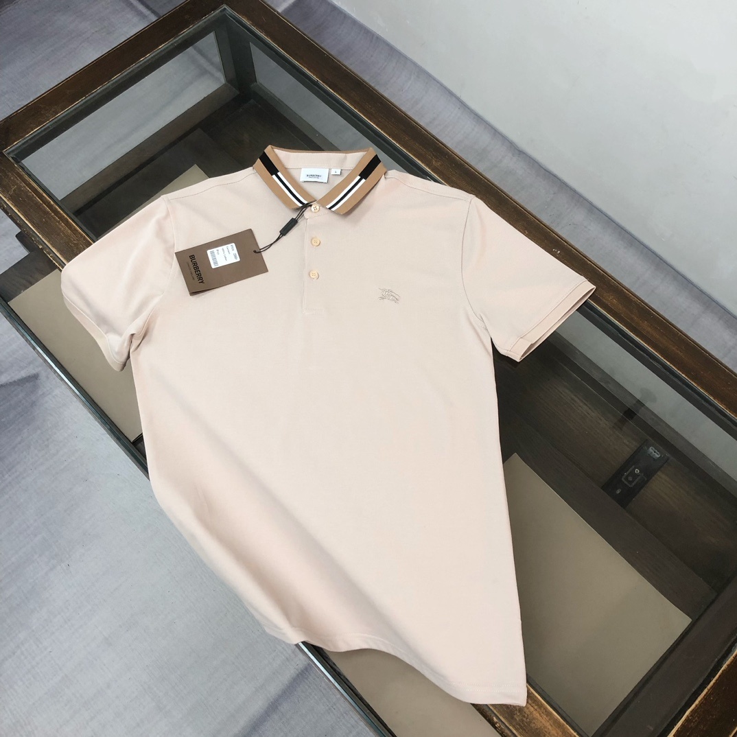 Burberry Logo Collar Cotton Polo Shirt in flax beige