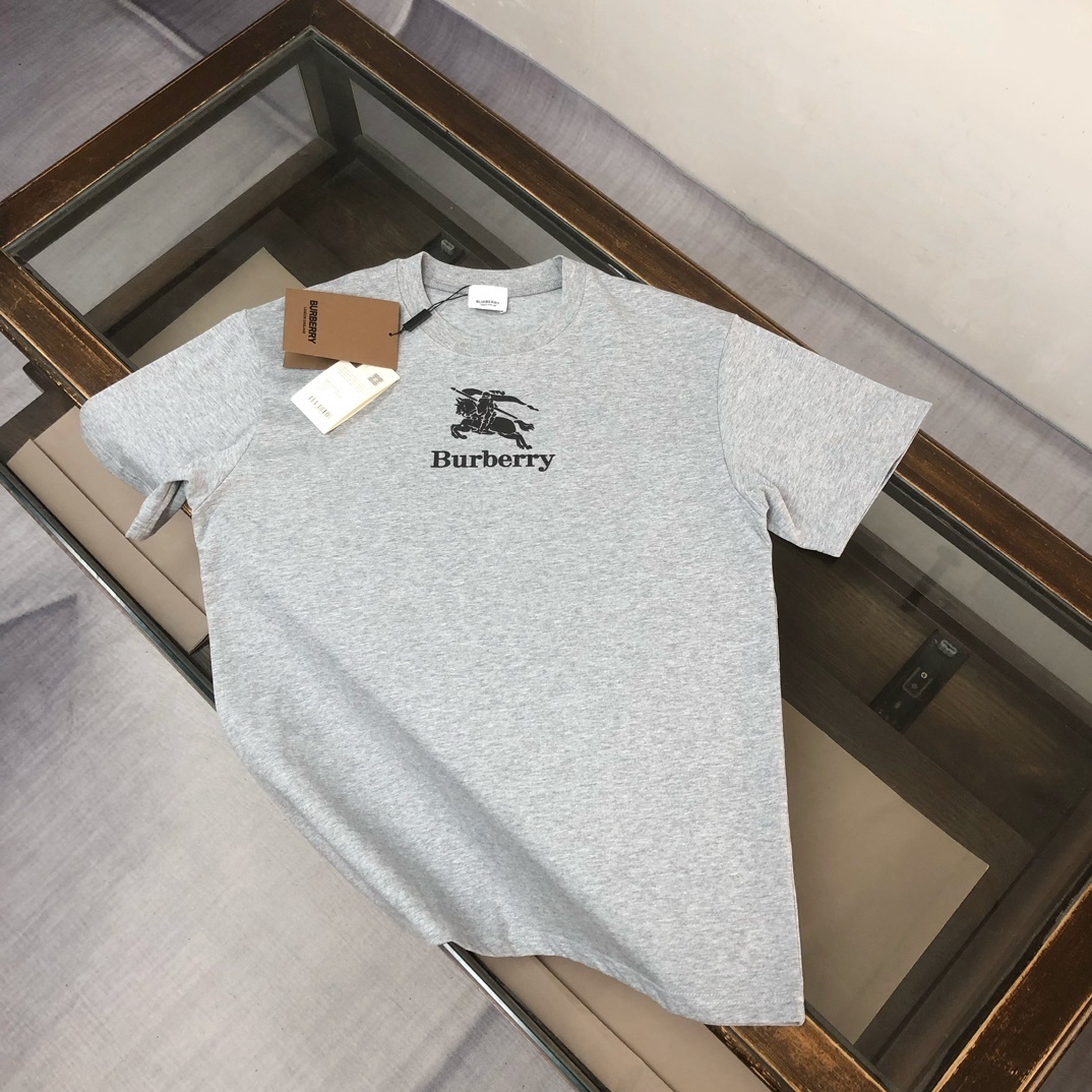Burberry EKD stretch cotton T-shirt in light grey with a black logo